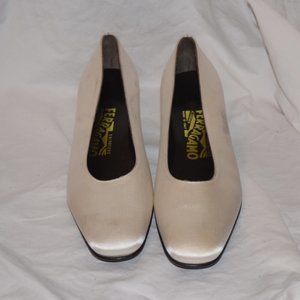 White Ferragamo Heels with Sparkle Heel